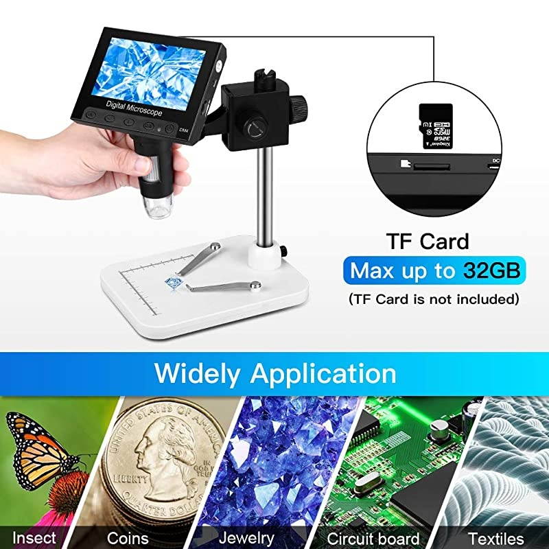 43 inch LCD Digital USB Microscope Endoscope Record 1000X Magnification Zoom 8 Adjustable LED Light MicroSD Storage Camera Video Recorder for Repair Soldering