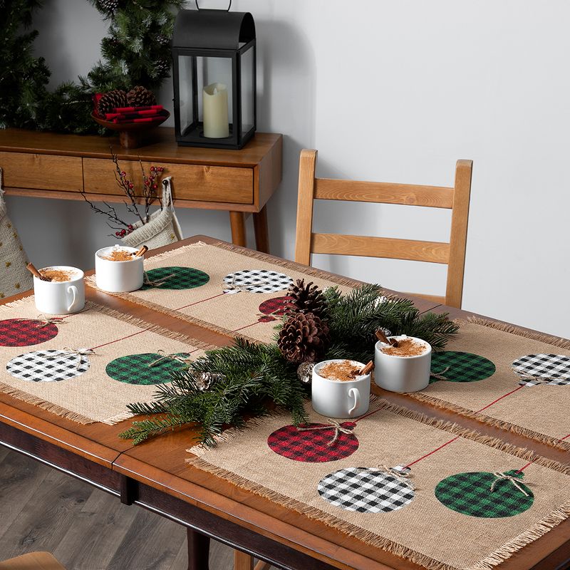 Farmhouse Living Holiday Rustic Ornaments Burlap Placemat, Set of 4 - 13" x 19" - Elrene Home Fashions
