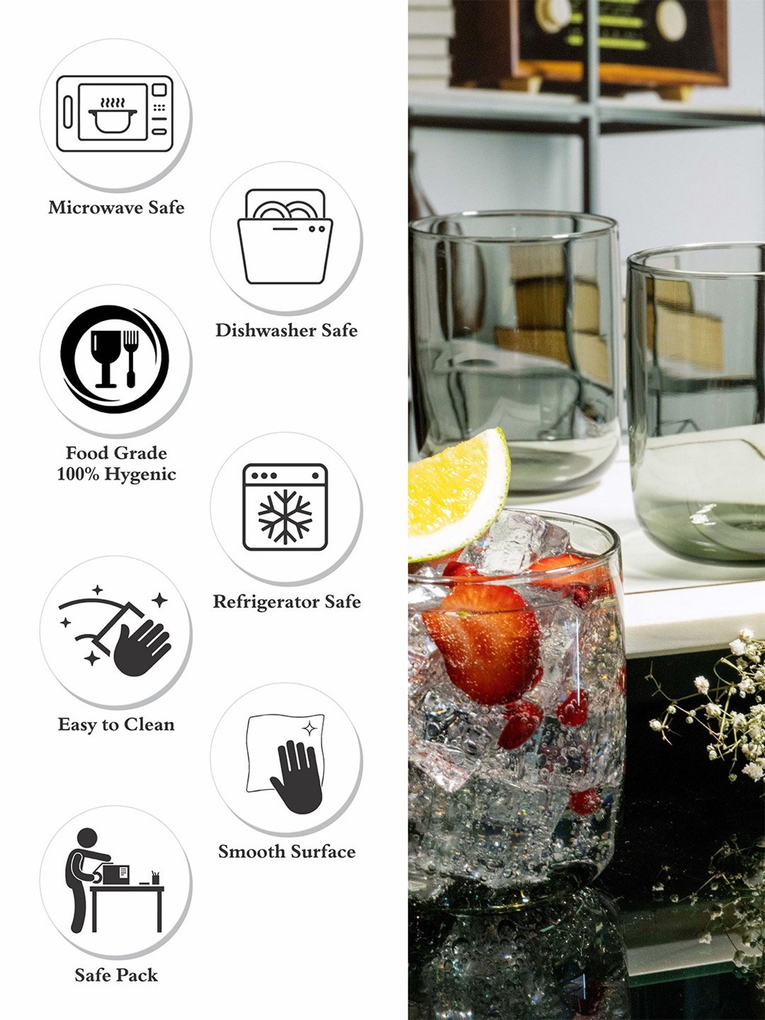 Pasabahce Transparent Glass Juice Cold Drink Glasses Iconic Tumbler - Set of 6 (280ml)