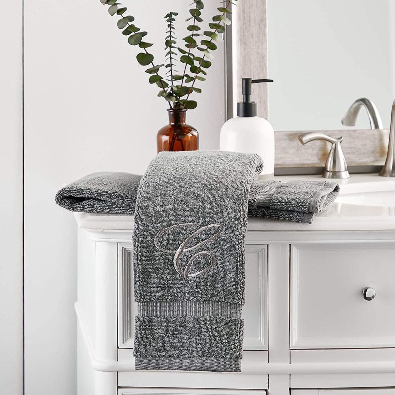Juvale 2 Pack Monogrammed Hand Towels, Letter C Embroidered Gift (16 x 30 in, Grey)
