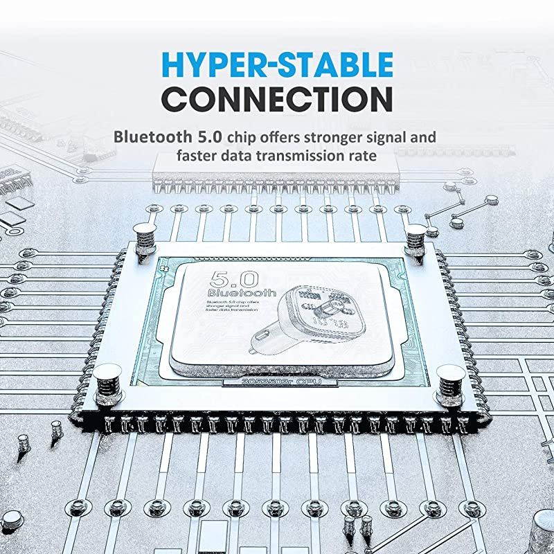 Bluetooth FM Transmitter for Car BT 50 QC30 Wireless Bluetooth FM Audio Adapter Music Player Car Kit with LED Backlit HandsFree Calling 2 USB Ports HiFi Music Support U DiskTF Card