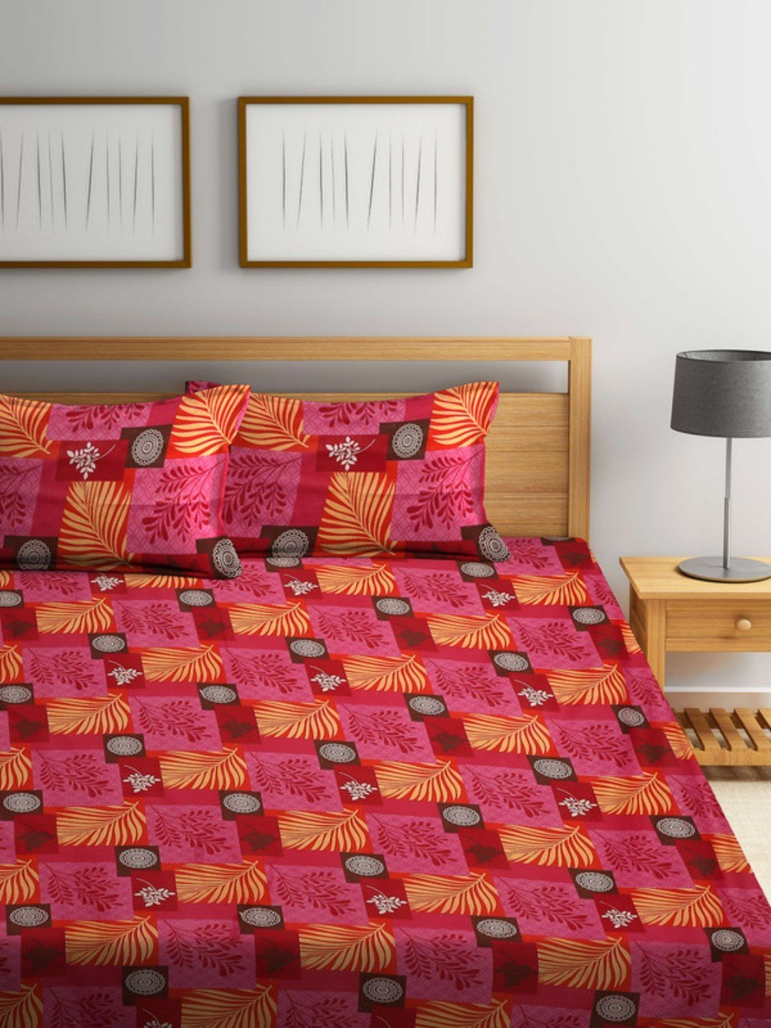 Dhrohar Printed Multicolor Cotton 180 TC Double Bedsheet with 2 Pillow covers