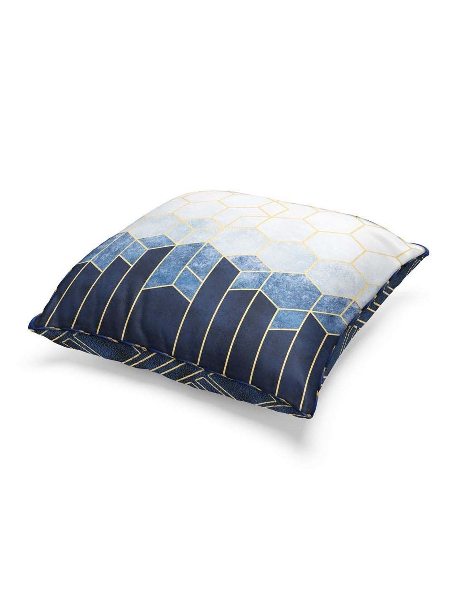 Bianca Suzane Navy & Gold Micro Fiber Reversible Printed Cushion Covers - Set of 3
