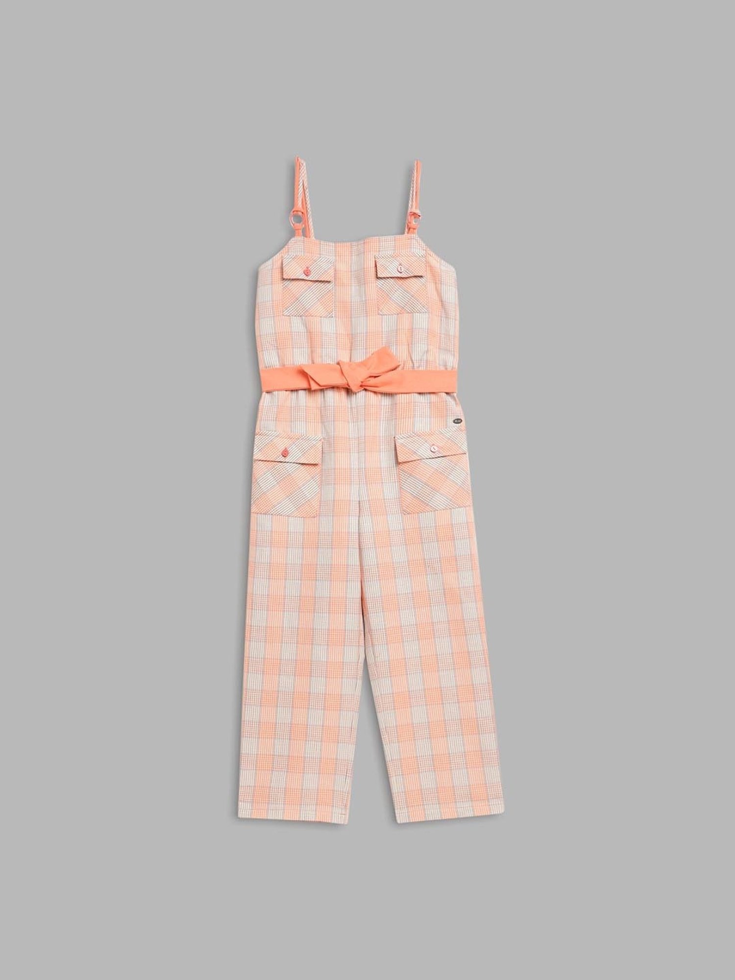 Elle Kids Orange Checks Jumpsuit