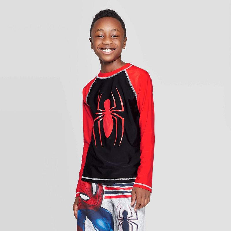 Boys' Spider-Man Long Sleeve Rash Guard Swim Shirt - Red M