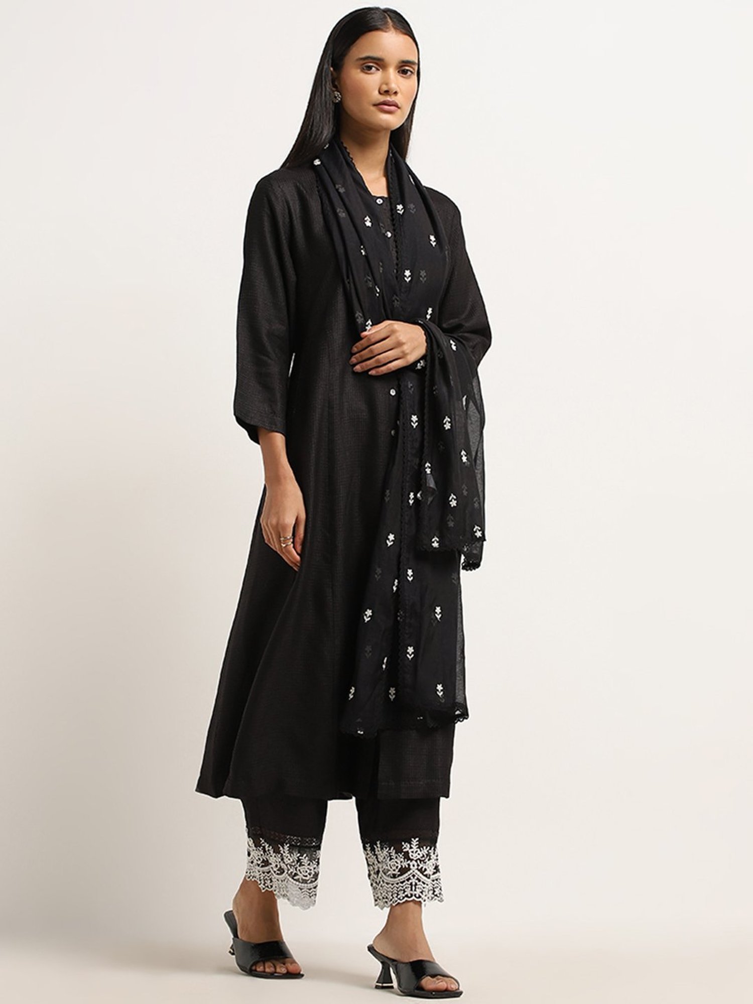 Zuba by Westside Black A-Line Cotton Kurta