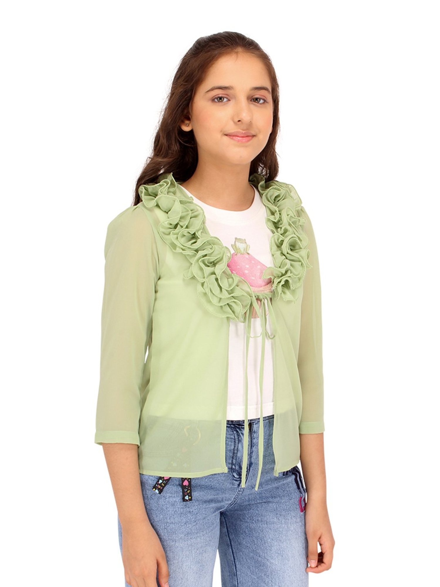 Cutecumber Kids Light Green Printed Top
