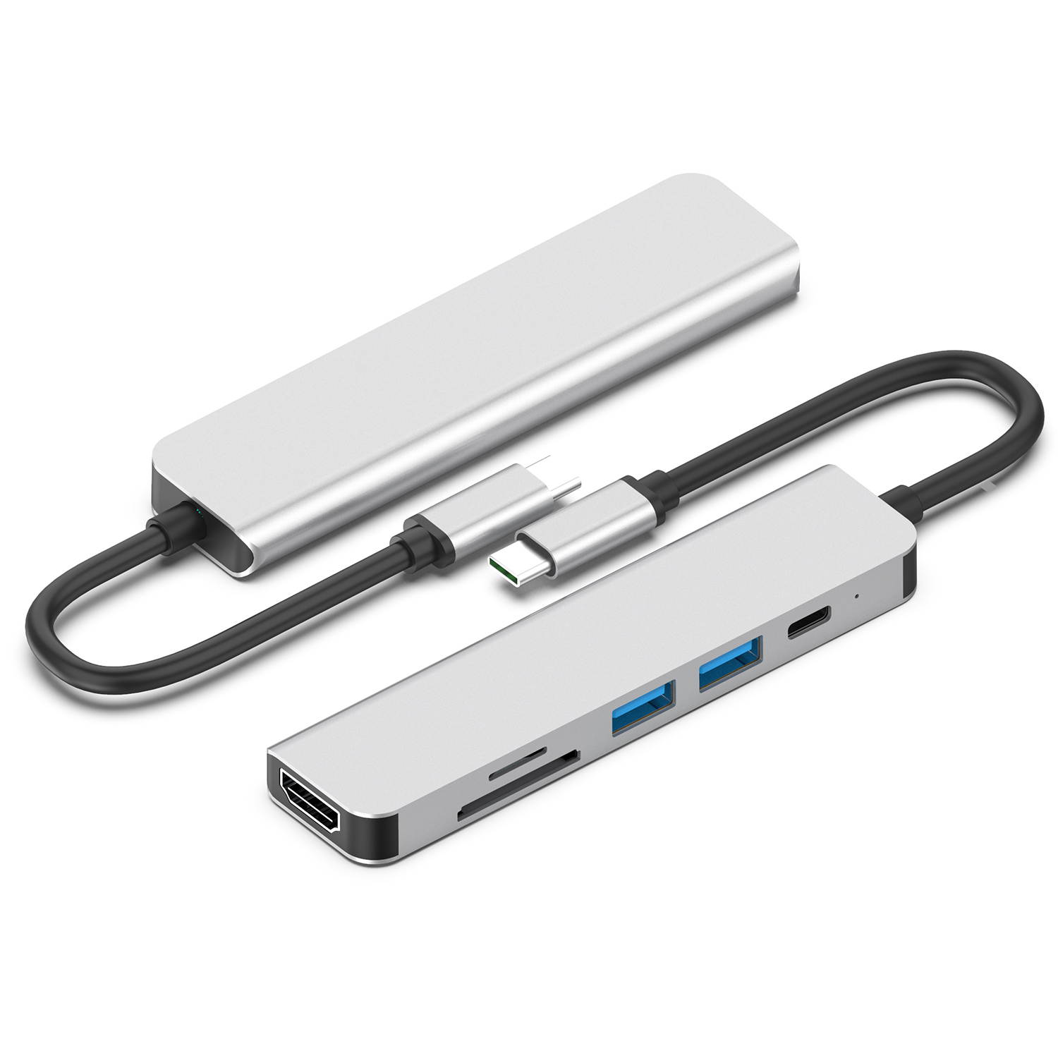 Computer USB converter 4 in 1 hub, HDMI Port Max 4K UHD 3840*2160@30HZ with  3 USB 3.0 Hub Ports up to 5Gbps for data syncing, Suitable for the Mac with TYPE C interface and mouse, card reader,etc.