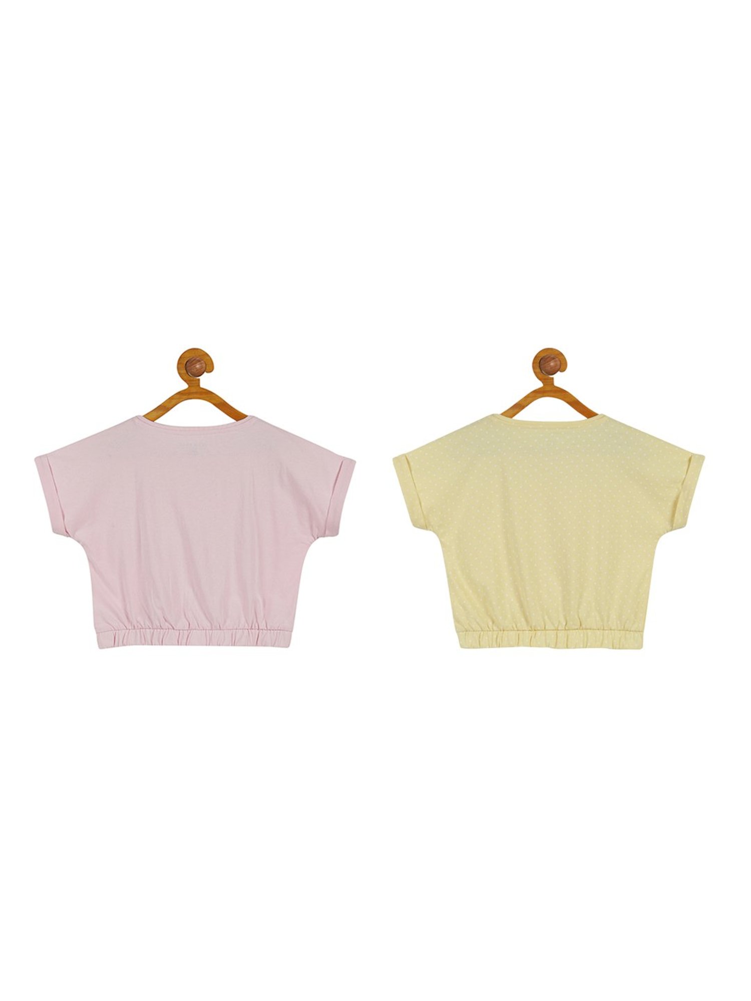 Plum Tree Kids Yellow & Pink Printed Crop Top (Pack Of 2)