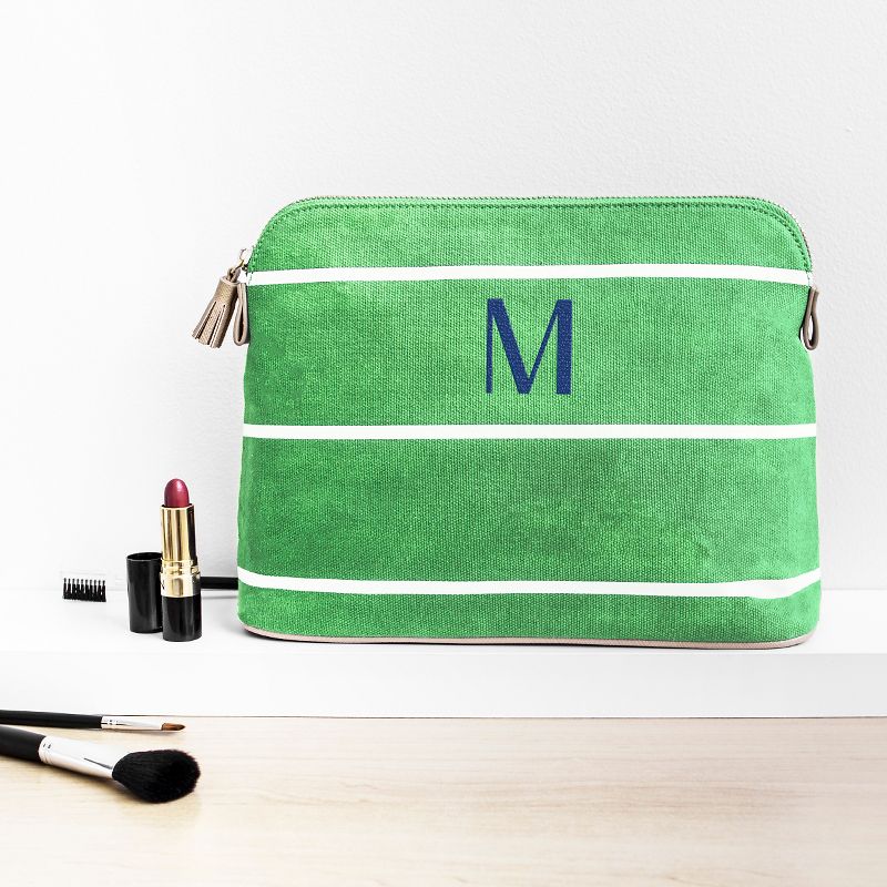 Personalized Green Striped Cosmetic Bag - K