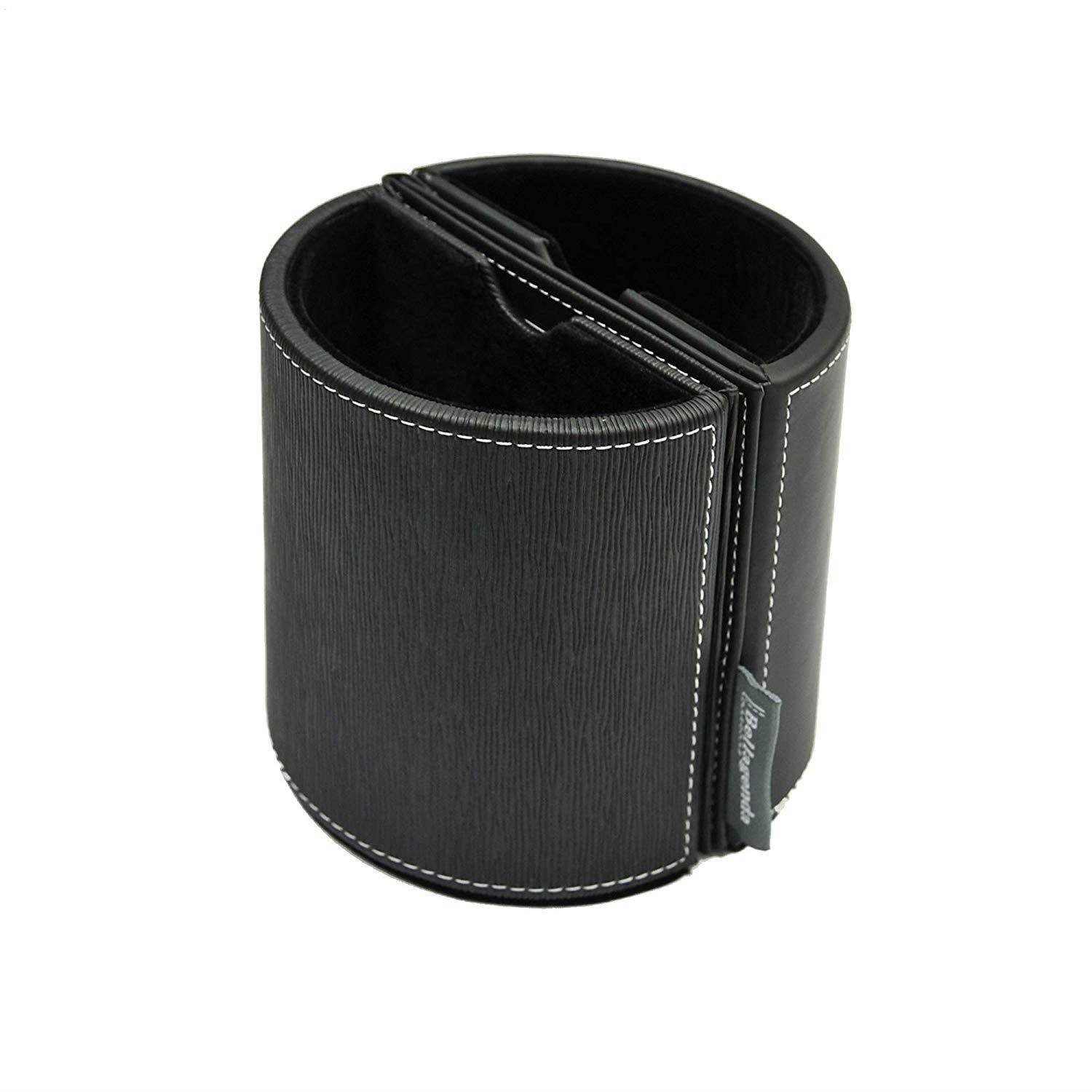 Pen Pencil Holder with Photo Frames | Desk Organizer | Desk Decoration | Multi Function Desk Stationery | Space Saver | 2 Picture Frames | Handicraft | PU Leather & Suede (Black)