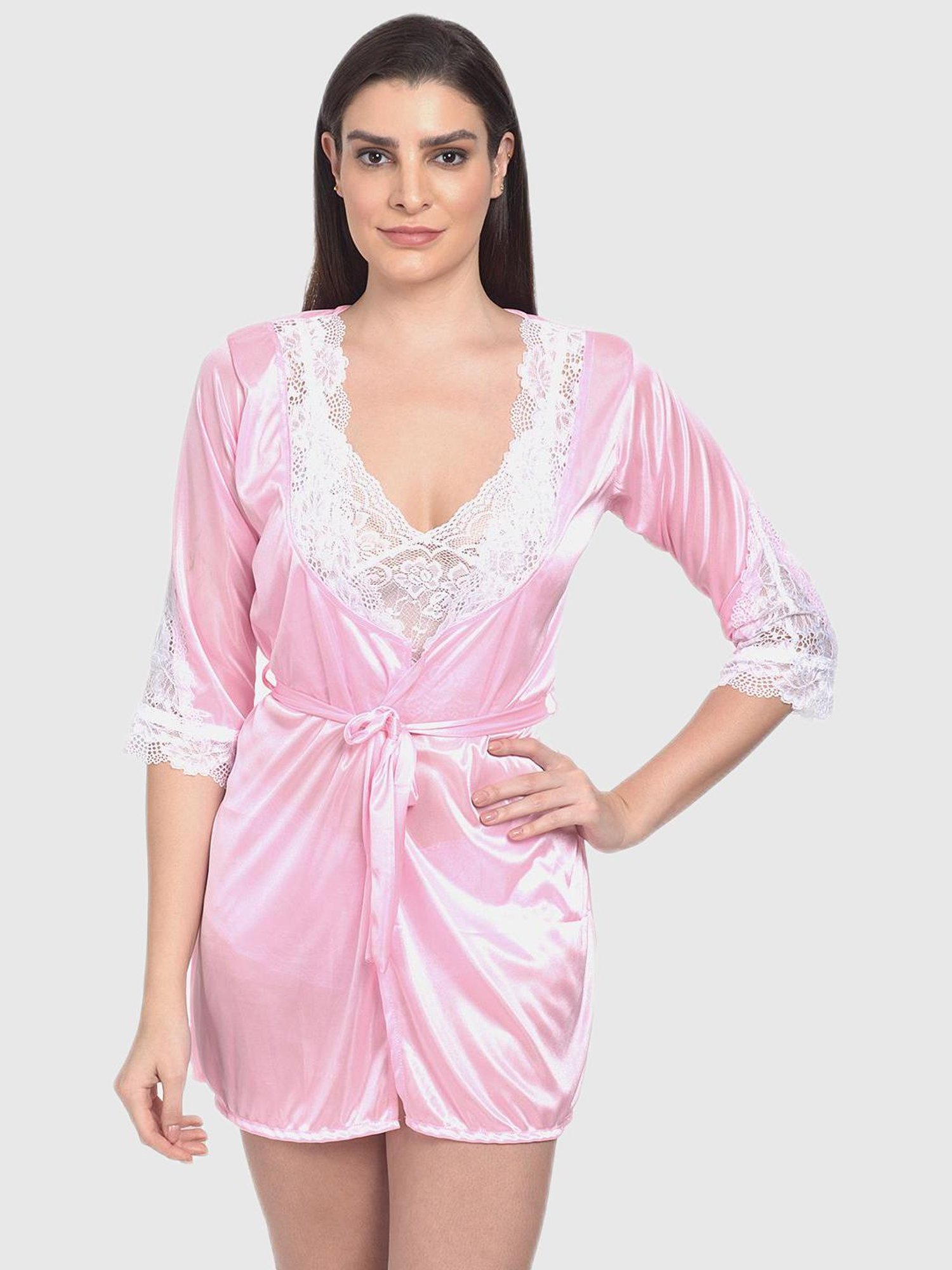 mod & shy Pink Lace Print Night Dress