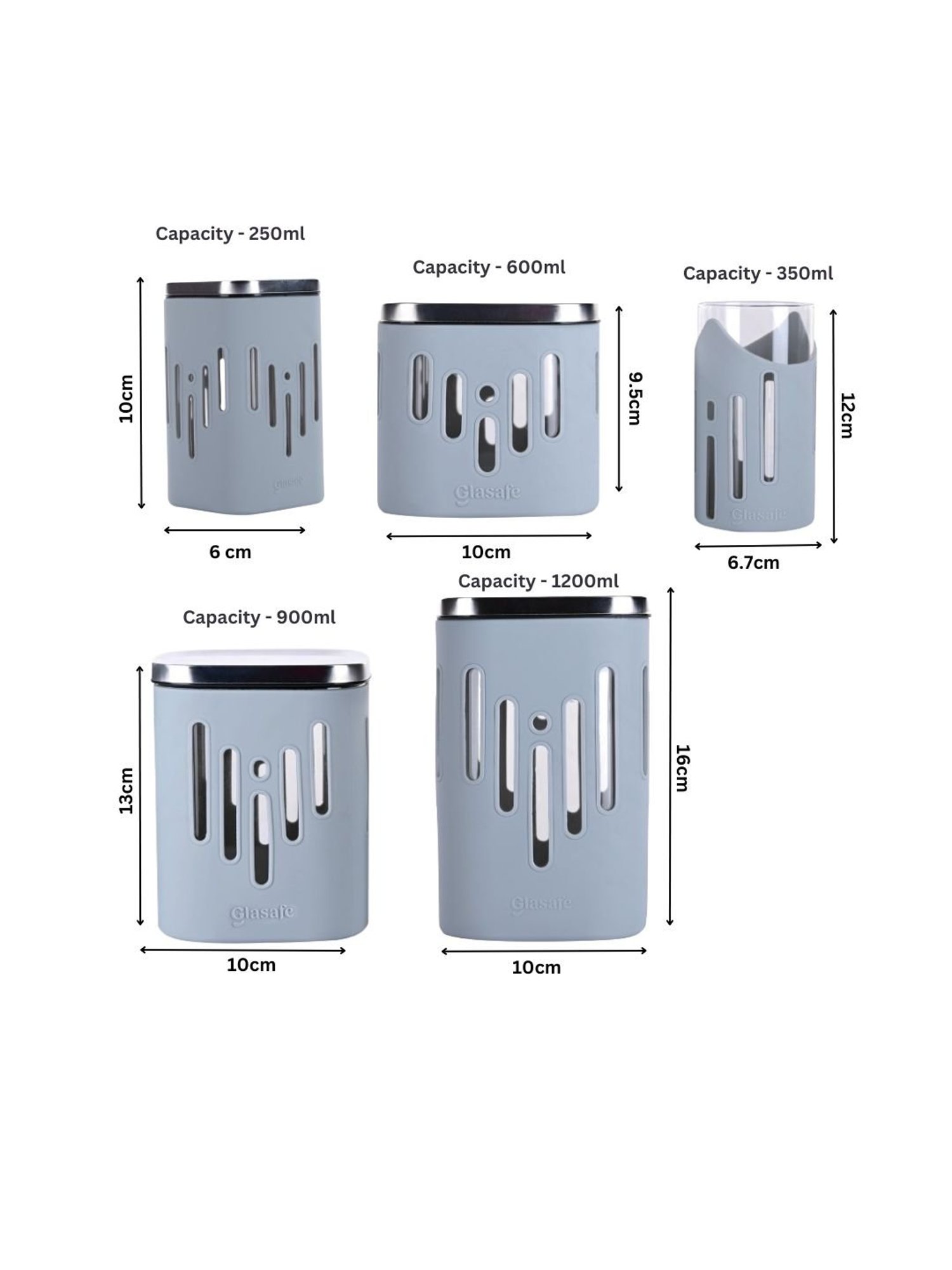 Glasafe Shift-N-Set Slate Grey Borosilicate Drinking Glasses & Containers
