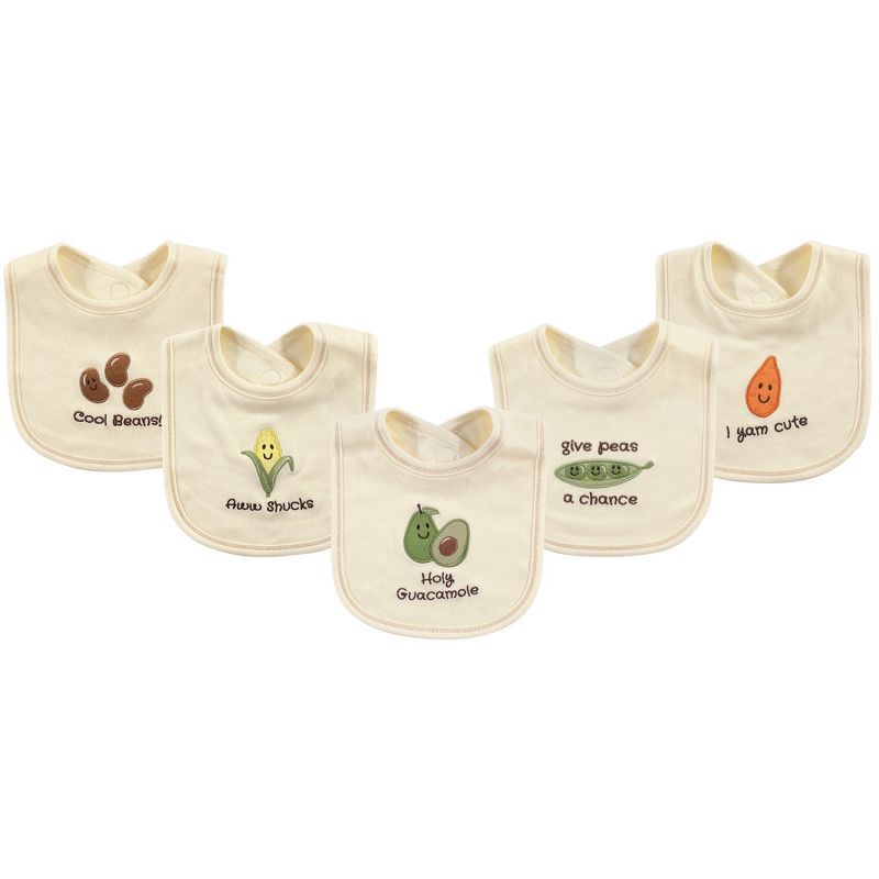 Touched by Nature Baby Organic Cotton Bibs 5pk, Guacamole, One Size