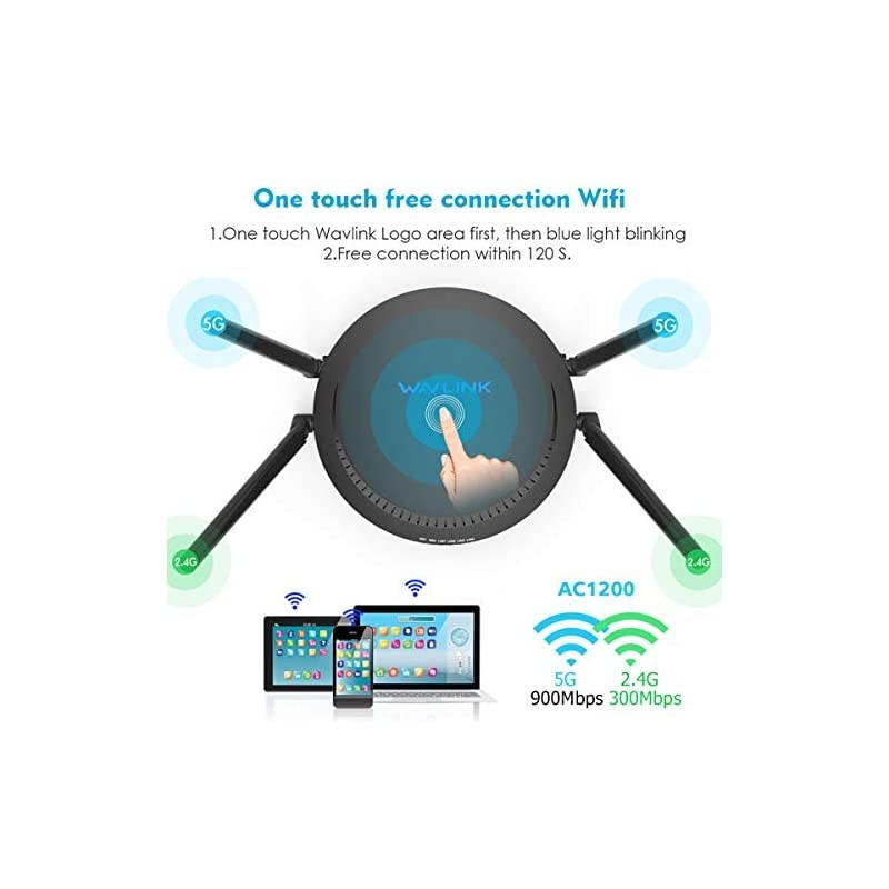 WiFi Router, AC1200 Dual Band Gigabit Wireless Internet Router for Home,High Speed Beamforming Computer Router with 4 x 5dBi High-Gain Antennas and Long Range WiFi Coverage,Supports Guest WiFi