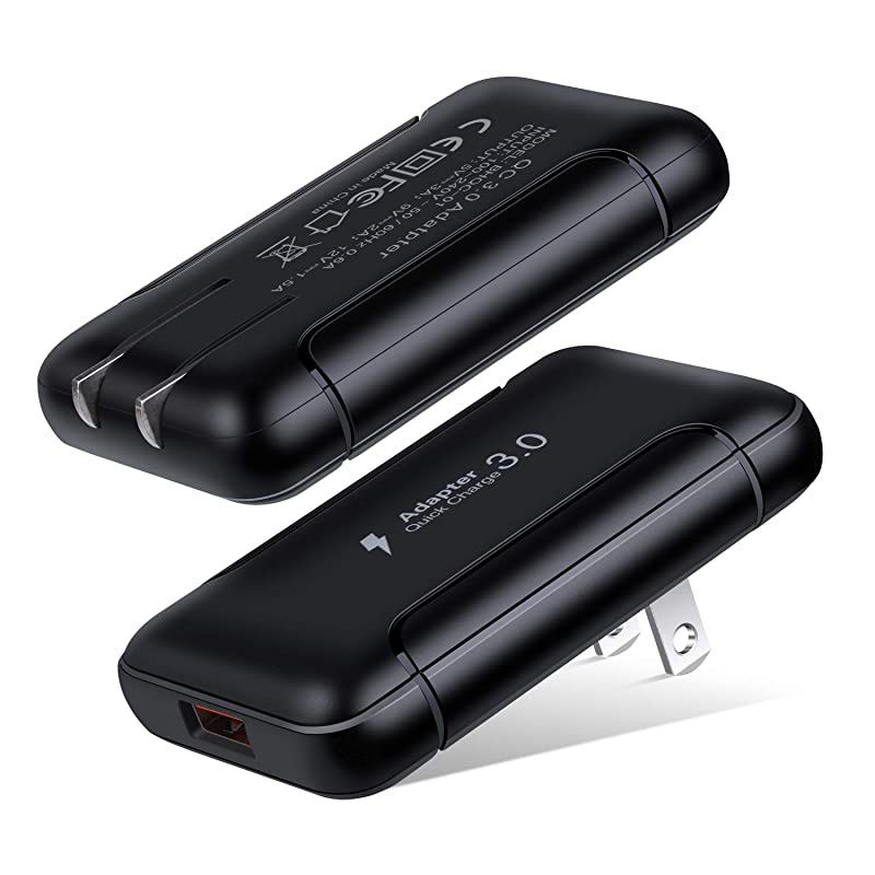 USB Wall Charger,  2 Pack 18W GaN Tech Slim Fast Charge 3.0 Port Fast Charging Block with Foldable Plug Compatible for Samsung Galaxy S10 S9 S8 Note 9, iPhone 11 Xs XR X, Tablet (Black)