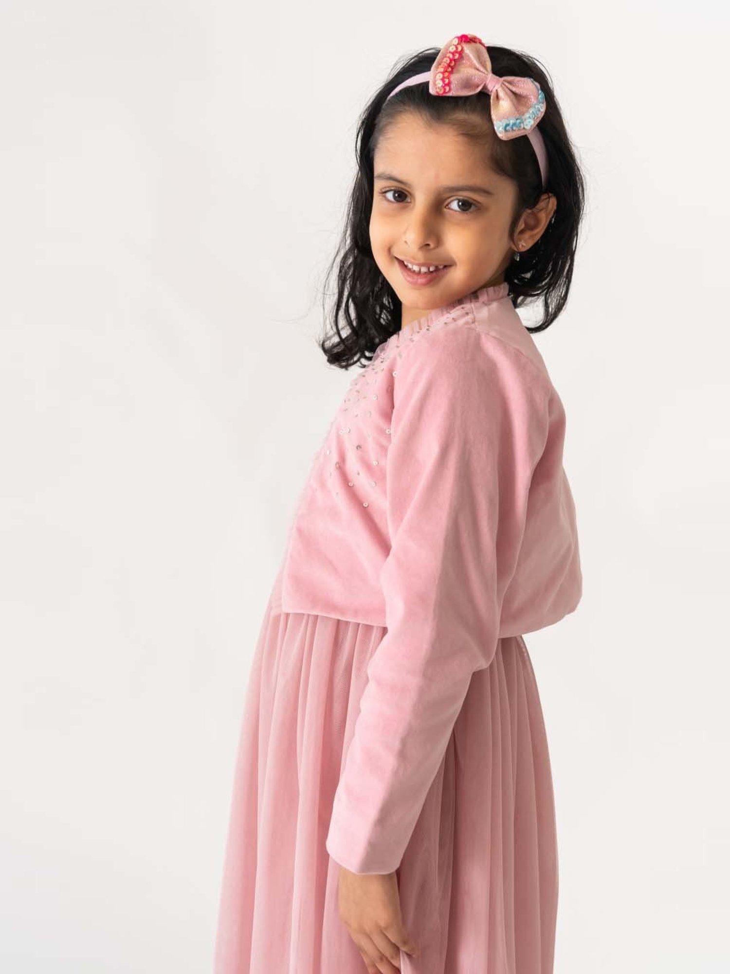 A Little Fable Pink Embellished Full Sleeves Shrug