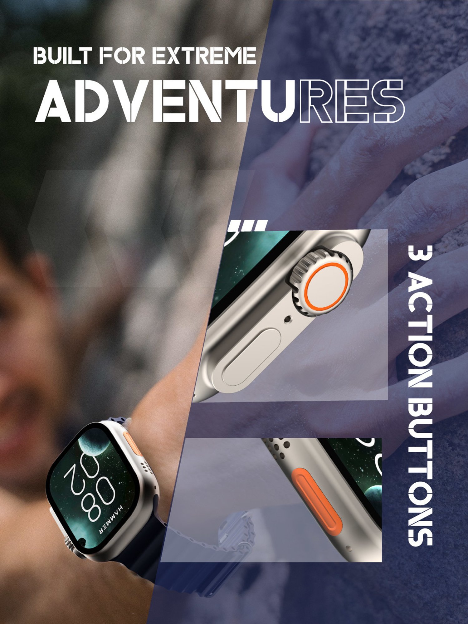 Hammer Active 2.0, 1.95 inch Display Bluetooth Calling Smartwatch, 600 NITS Brightness (Blue)