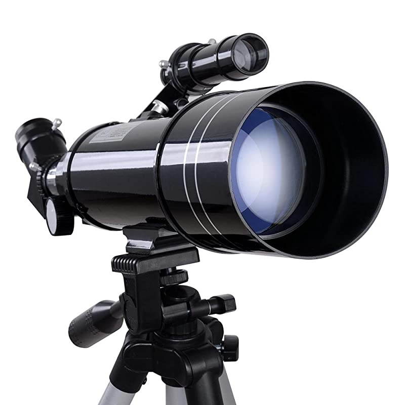 70mm Aperture 400mm Focal Length Astronomy Refractor Telescope Refractive Spotting Scope Eyepieces Adjustable Tripod Kids Beginners