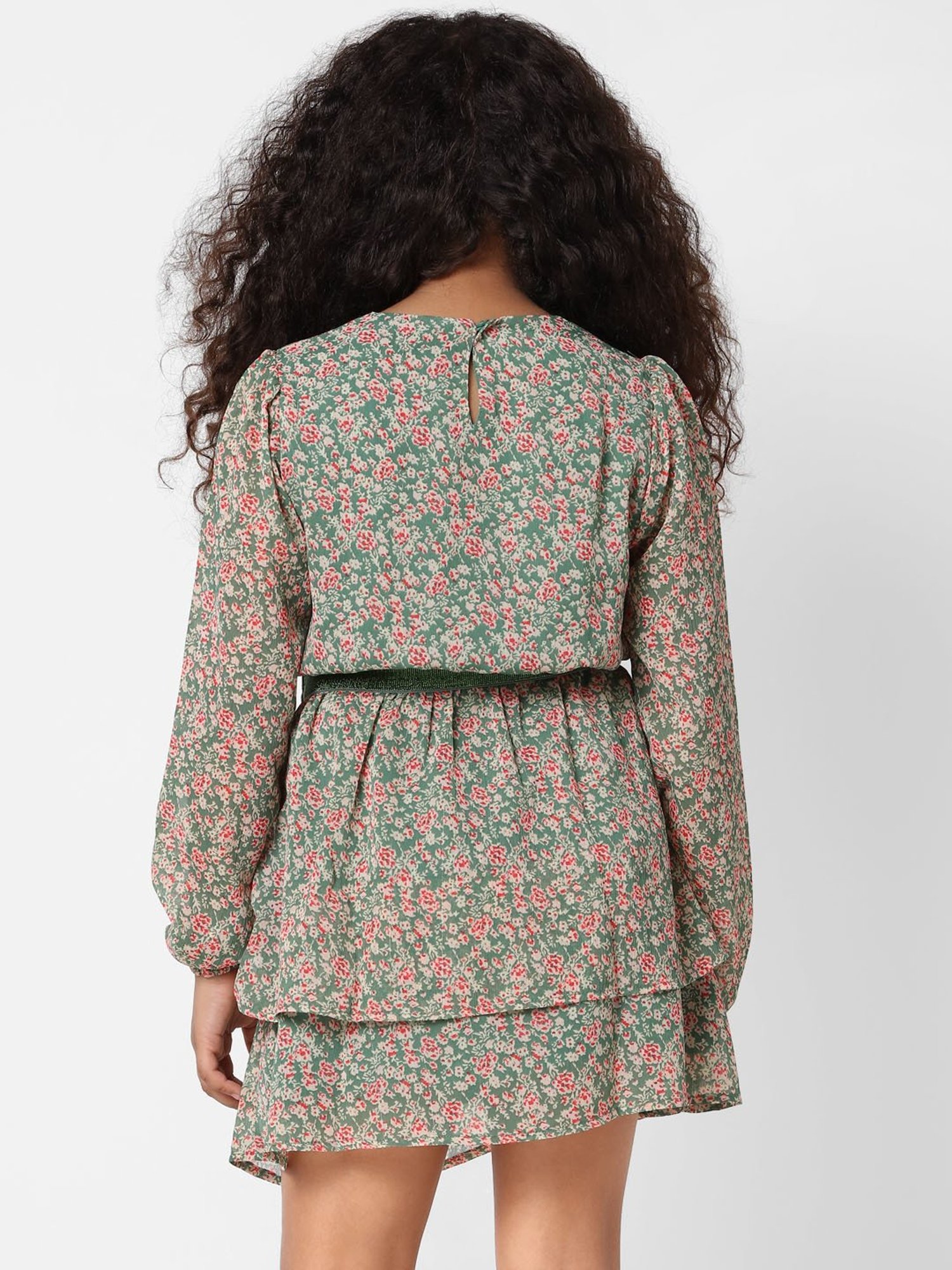 KIDS ONLY Dark Green Floral Print Full Sleeves Dress