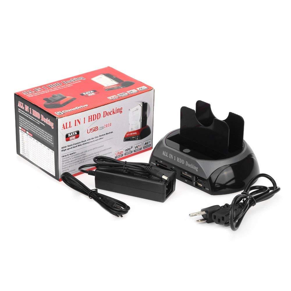 Docooler 2.5" 3.5" SATA/IDE HDD 2-Dock Dual Bay Hard Drive Docking Station e-SATA Card Reader Hub