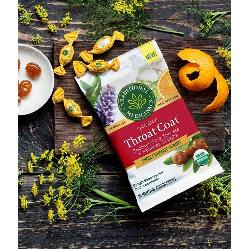 Traditional Medicinals Throat Coat Sweet Orange Fennel Lozenges - 2pk/16ct