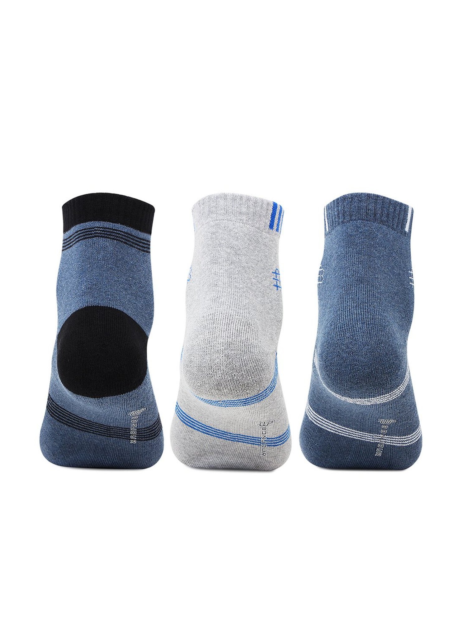 Bonjour Light Navy, Light Grey Socks (Pack Of 3)