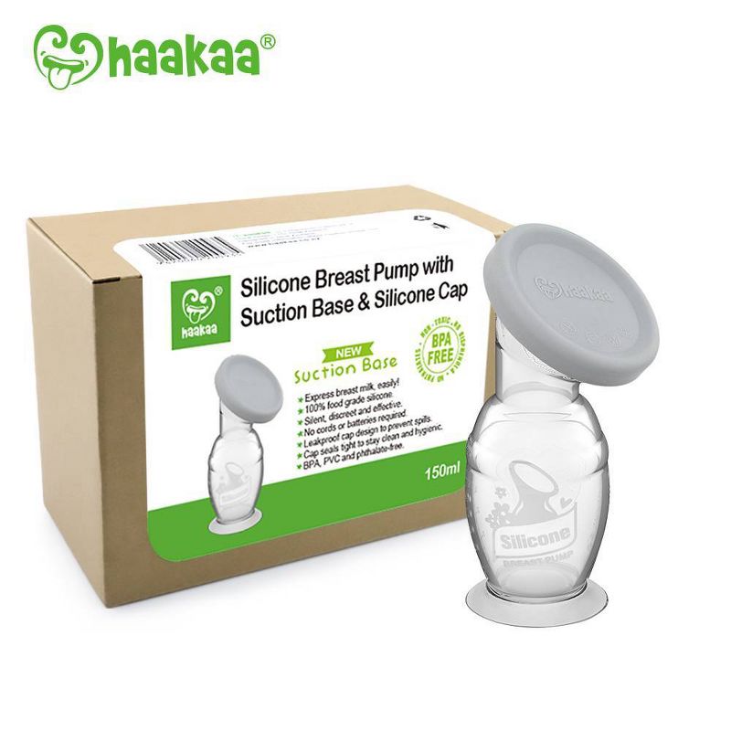 Haakaa Breast Pump with Suction Base and Gray Leak-Proof Cap - 5oz