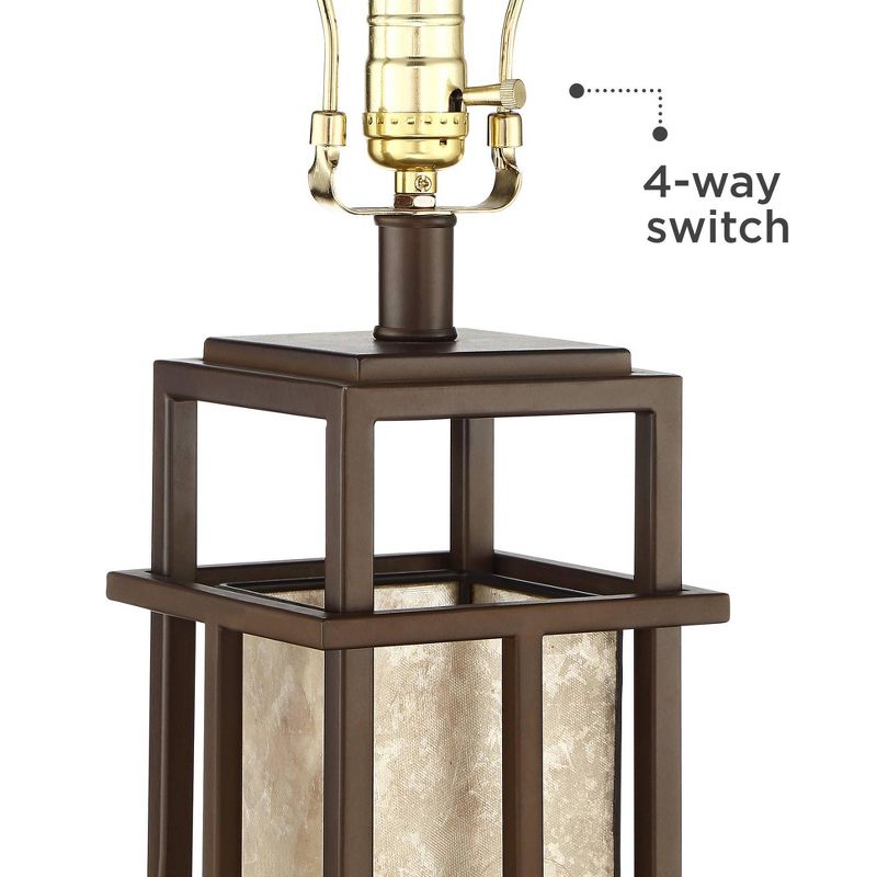 Franklin Iron Works Rustic Farmhouse Table Lamp with Nightlight LED Caged Brown Oatmeal Fabric Drum Shade for Living Room Bedroom