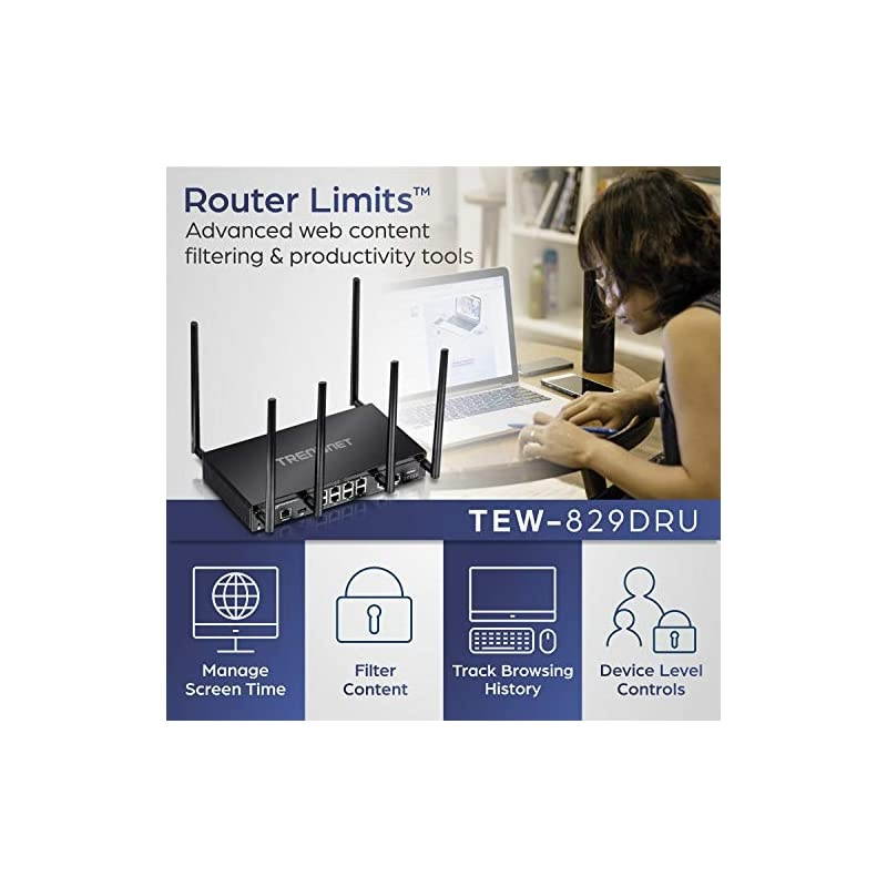 AC3000 Tri-Band Wireless Gigabit Dual-WAN VPN SMB Router, MU-MIMO, Wave 2,Internet Router, Whole Office-Home Wifi, Pr-Encrypted Wireless, QoS,Inter-VLAN Routing, Black, TEW-829DRU