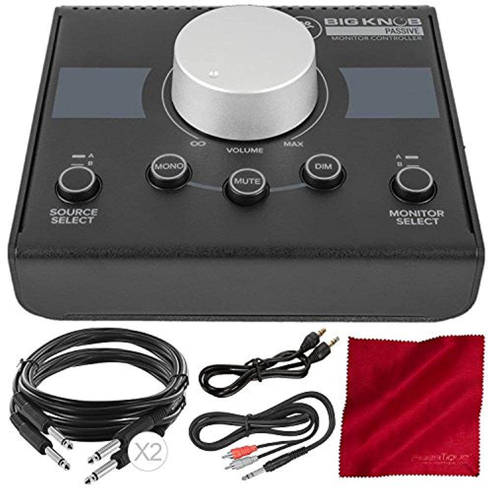 Mackie Big Knob Passive Monitor Controller and Accessory Bundle with 4X Cables + Fibertique Cleaning Cloth