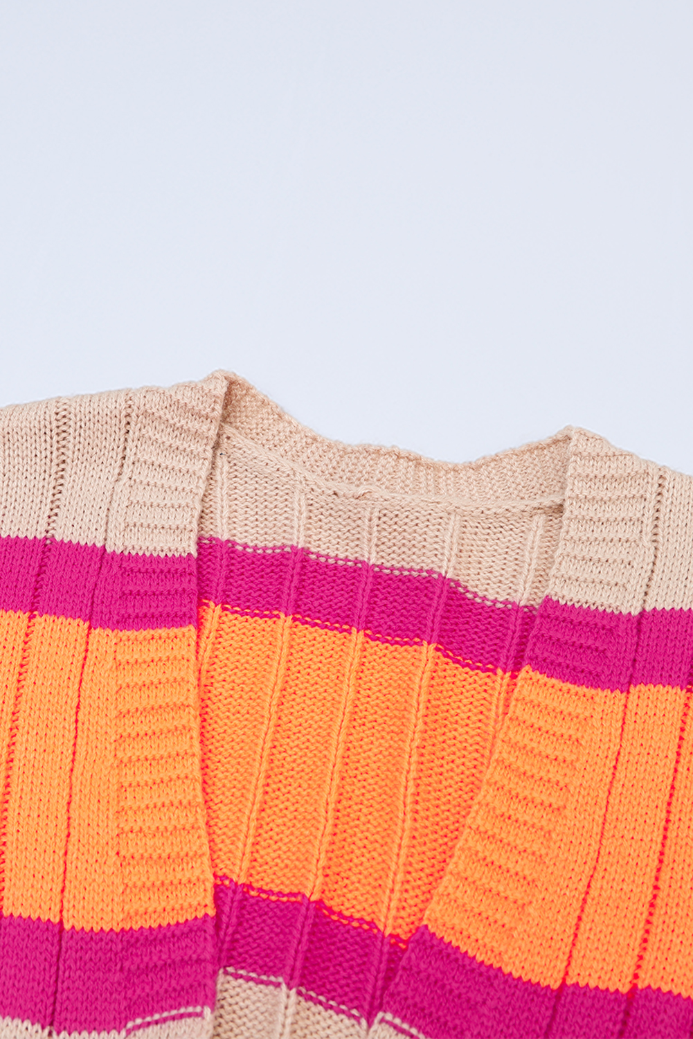 Orange Stripe Print Ribbed Knit Sweater Cardigan