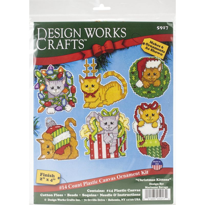 Design Works Plastic Canvas Ornament Kit 3"X3.5" Set Of 6-Christmas Kittens (14 Count)