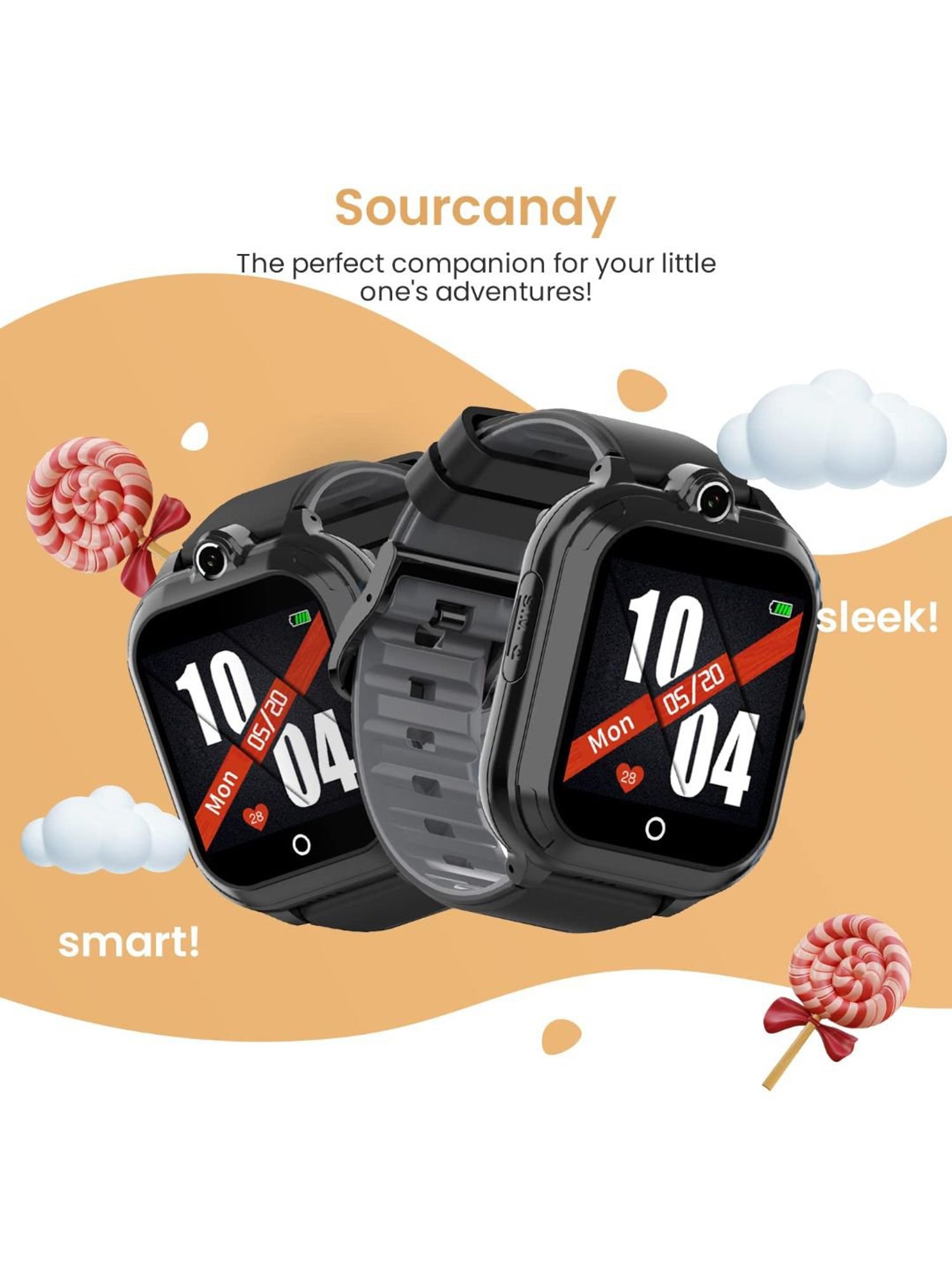 Turet Smartwatch for Kids with Camera, Phone Book, SMS, 2-Way Video Calling, 4G Sim, No GPS (Black)