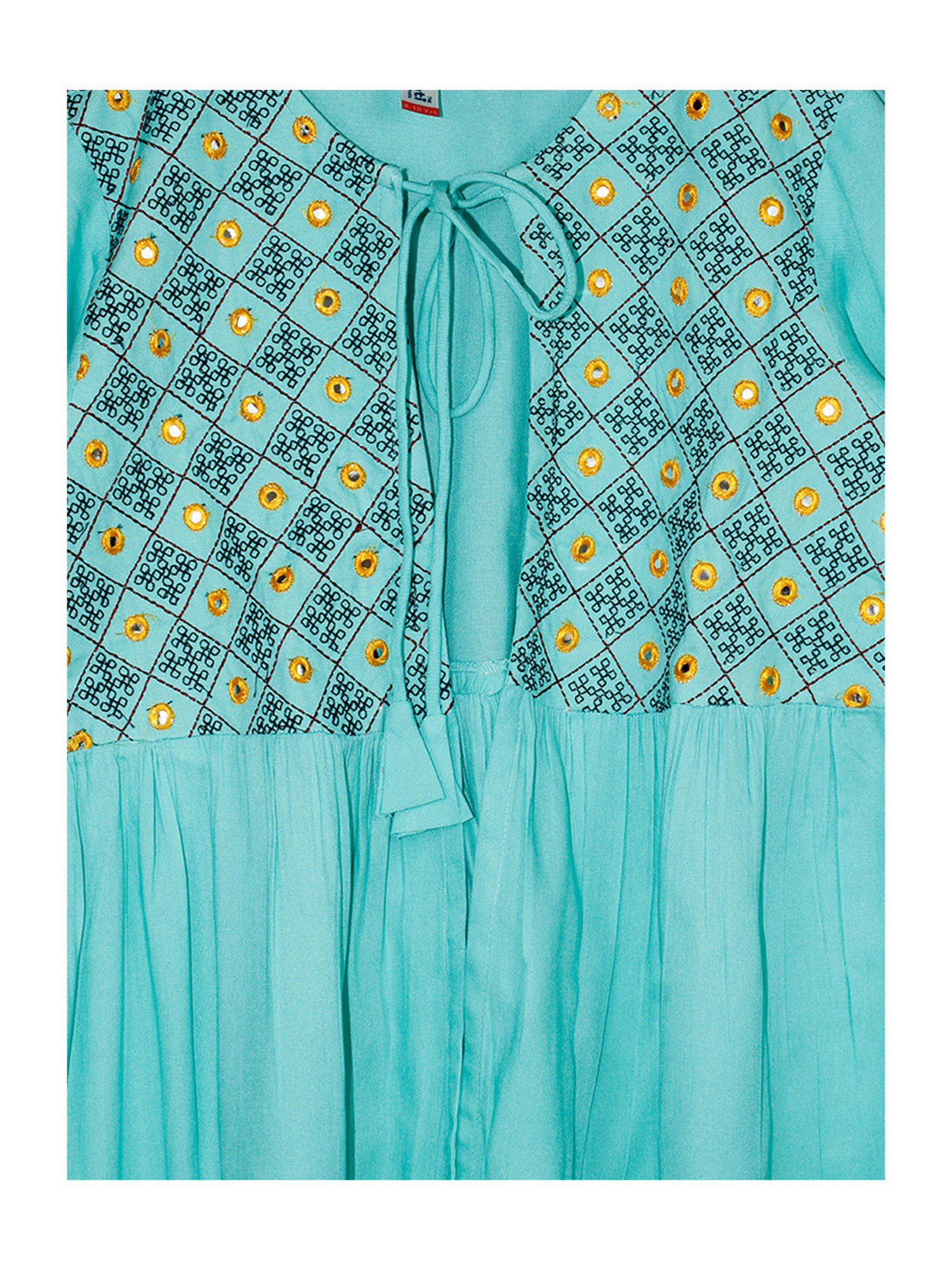 Kiddopanti Kids Aqua Blue Embellished Full Sleeves Crop Top, Shrug with Sharara