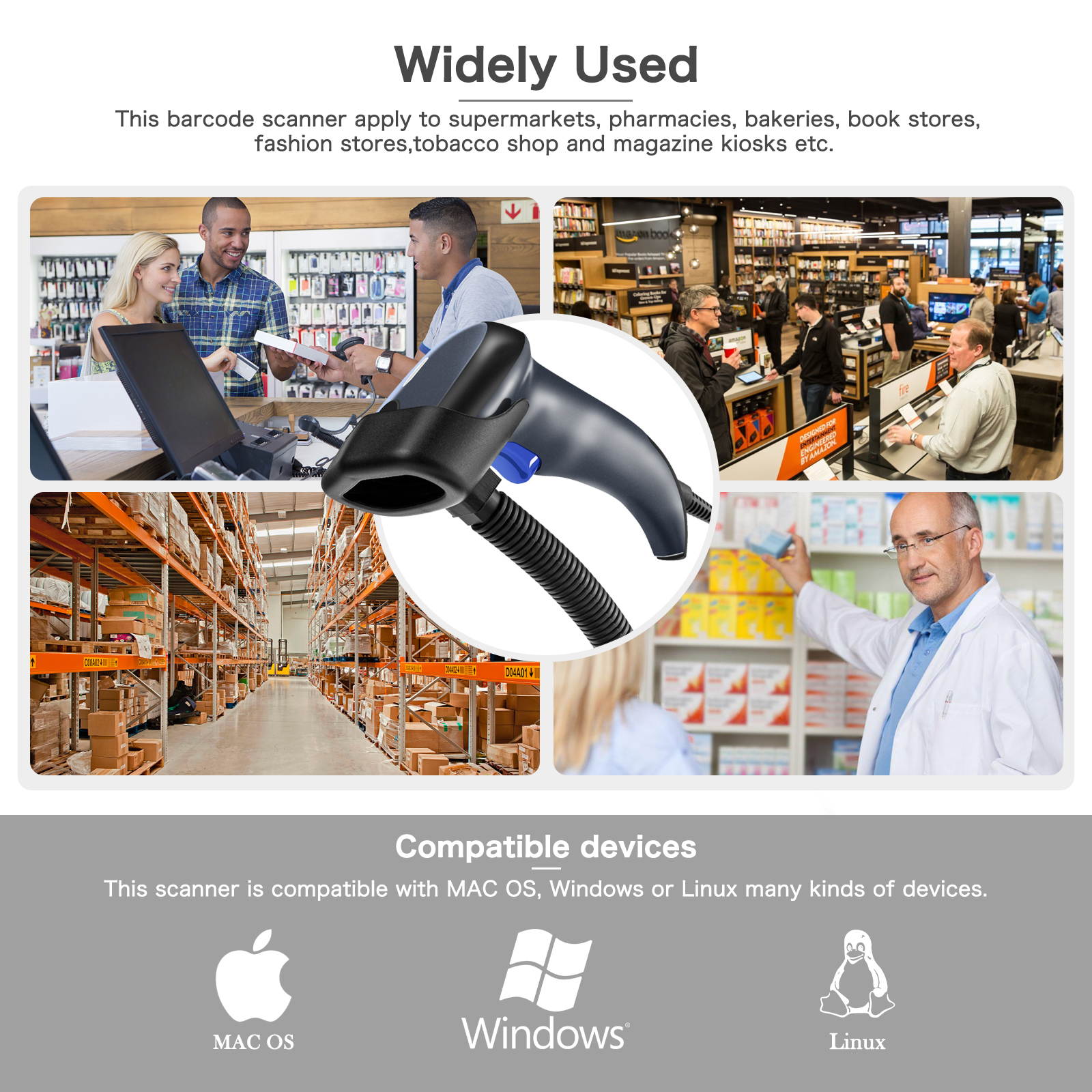 Plugadget Wired 2D Barcode Scanner Handheld 2D Bar Code Reader