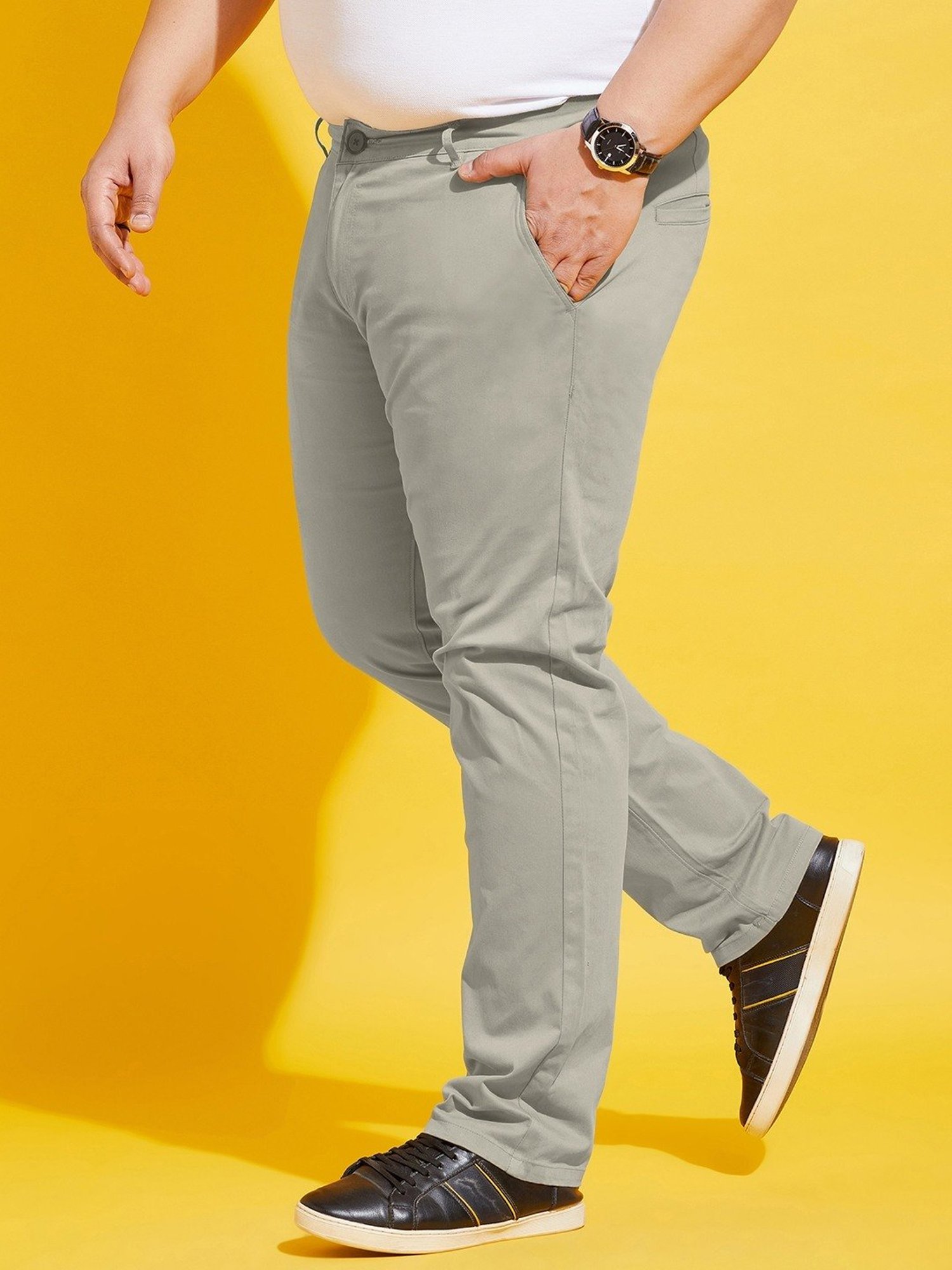 Bigbanana Plus Size Beige Cotton Regular Fit Trousers