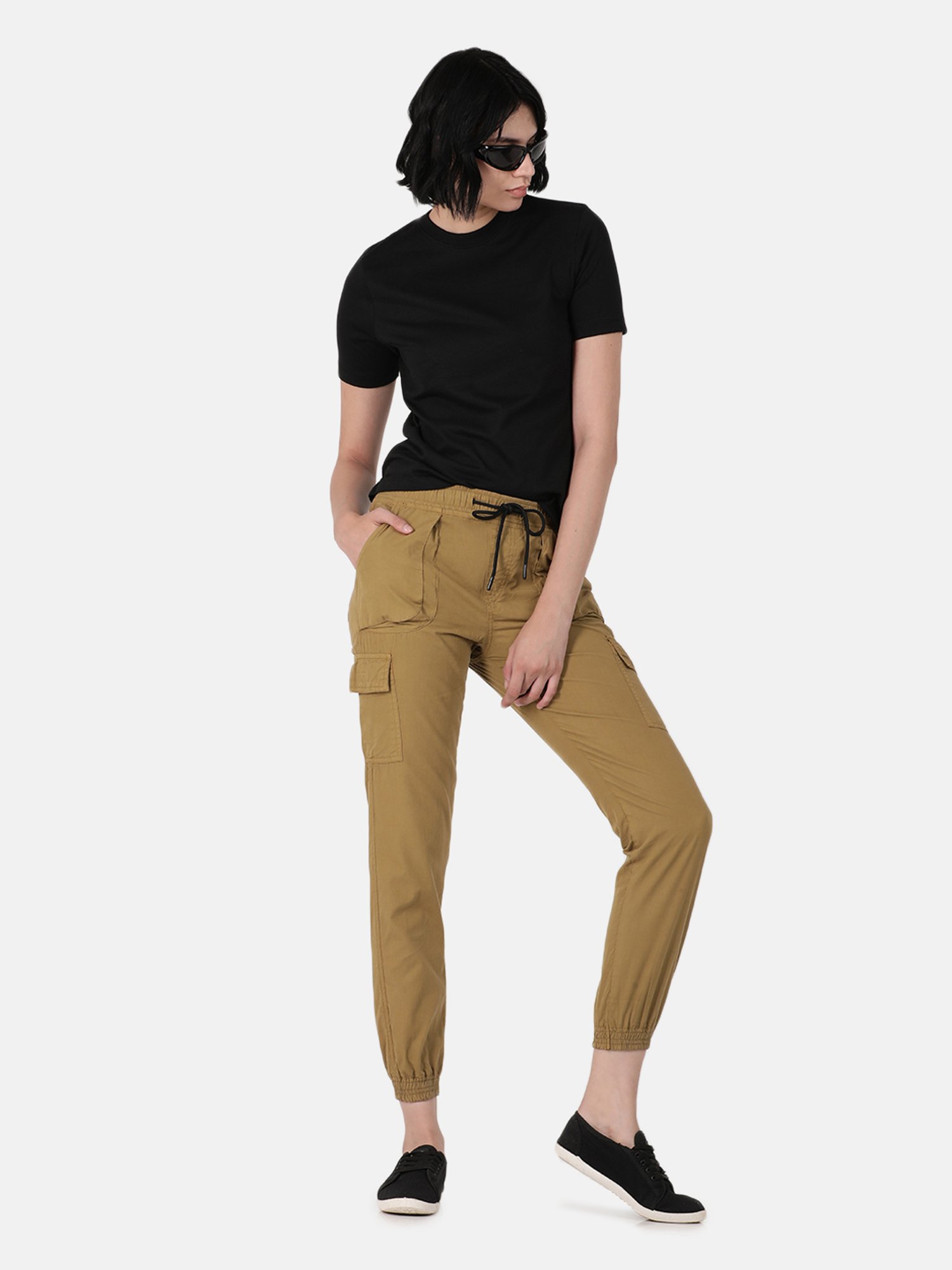 IVOC Brown Cotton Regular Fit Mid Rise Joggers