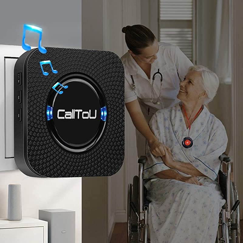 Wireless Caregiver Pager Call Button Nurse Alert System Call Bell for HomeElderlyPatientsDisabled 2 Waterproof Transmitters 1 Plugin ReceiversBlack