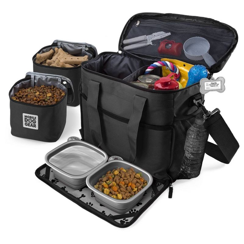 Overland Dog Gear Travel Bag - Week Away Bag for Medium & Large Dogs with 2 Food Carriers, Placemat & 2 Bowls