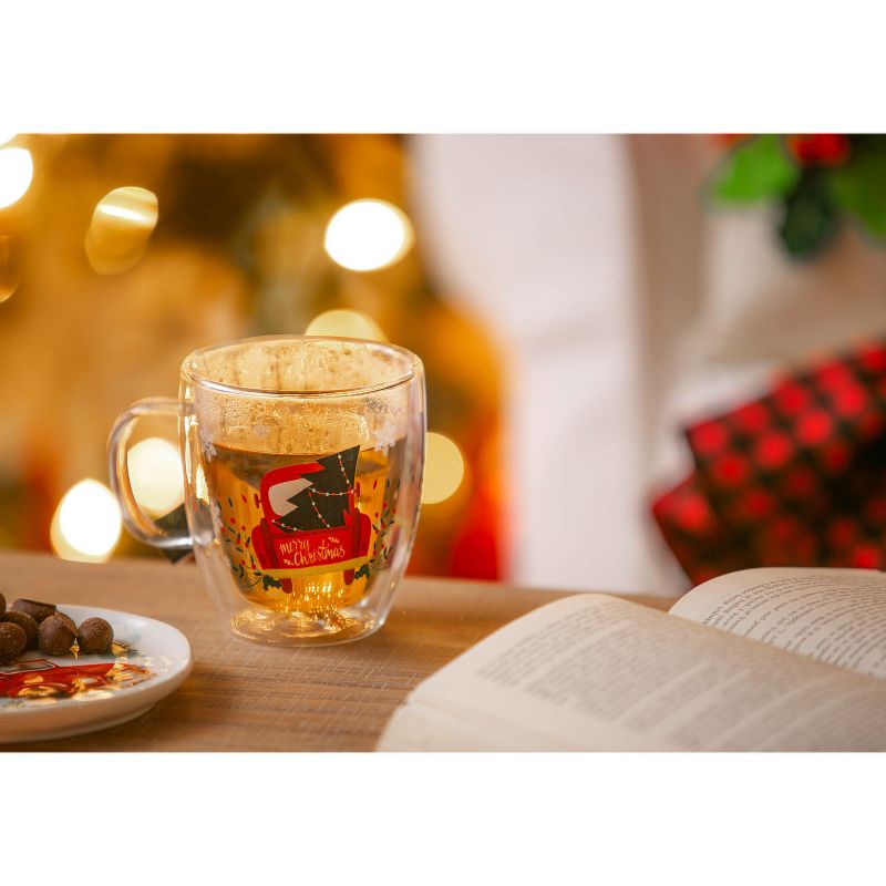 Cypress Home Double Wall Glass Caf'e Cup W/ Box, 12 Oz., Cozy Christmas Trip