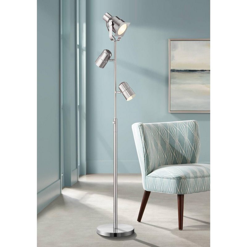 Possini Euro Design Modern Floor Lamp 3-Light Tree Brushed Nickel Adjustable Heads for Living Room Reading Bedroom Office