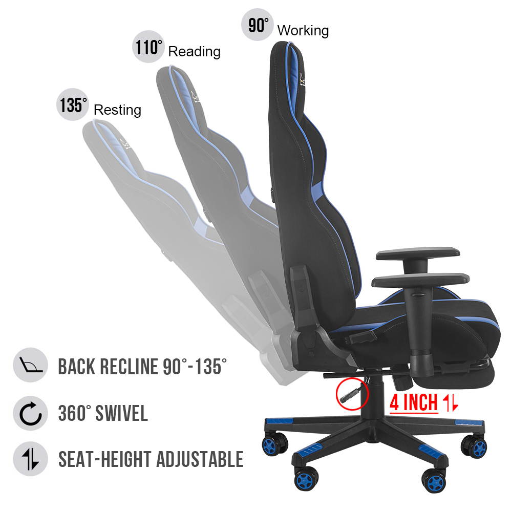 Ergonomic Gaming Chair Racing Style Chair Home Office Chair With Height Adjustment Recliner Swivel Rocker,Adjustable Headrest And Lumbar Pad