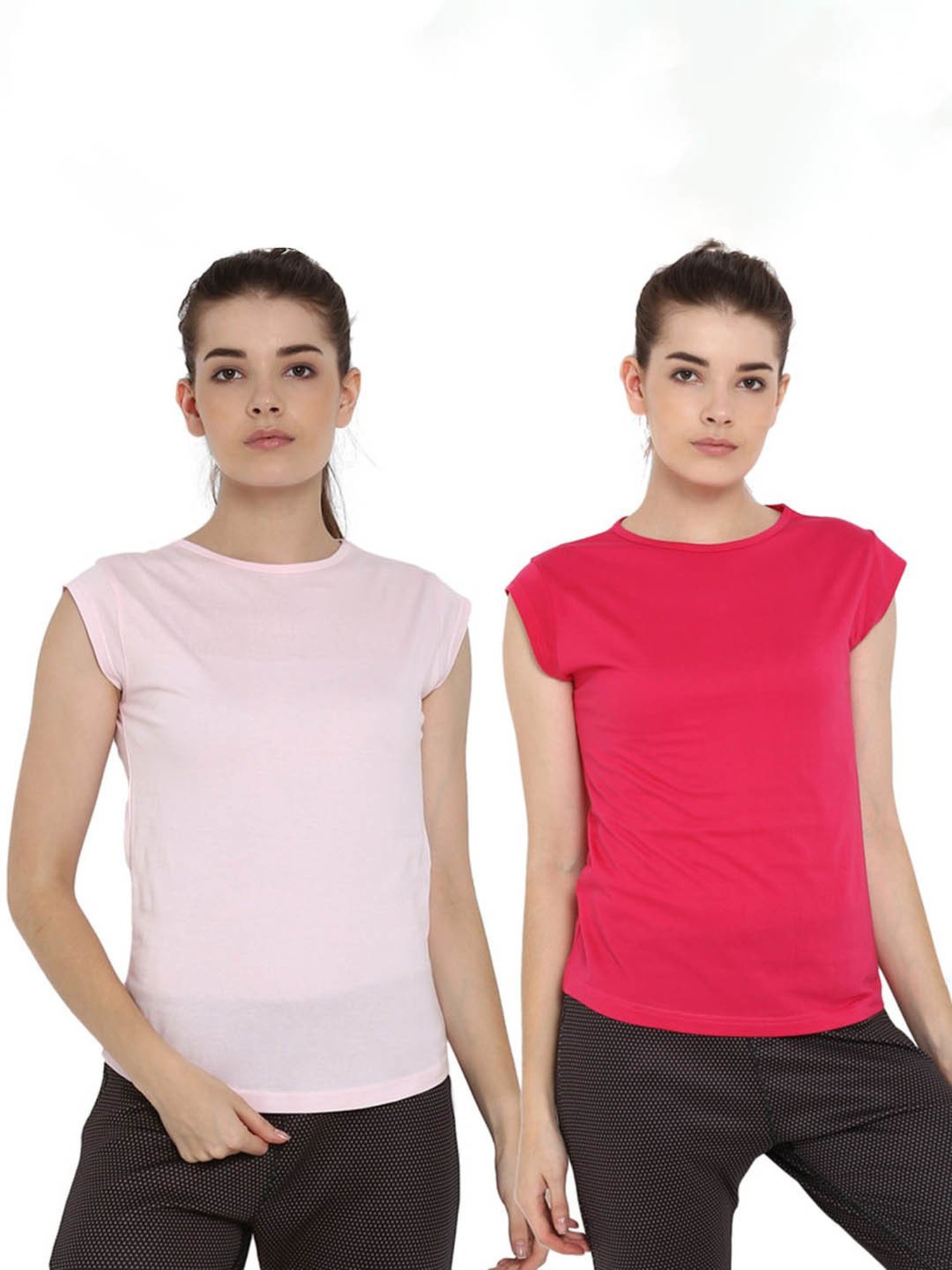 Appulse Light Pink & Dark Pink Cotton T-Shirt - Pack of 2