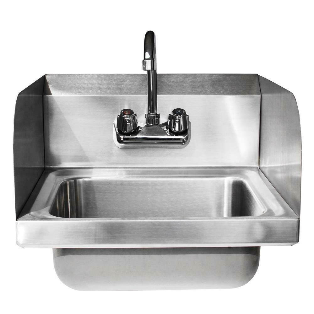 17" Wall Mount Hand Wash Sink Commercial Restaurant Kitchen Home Stainless Steel