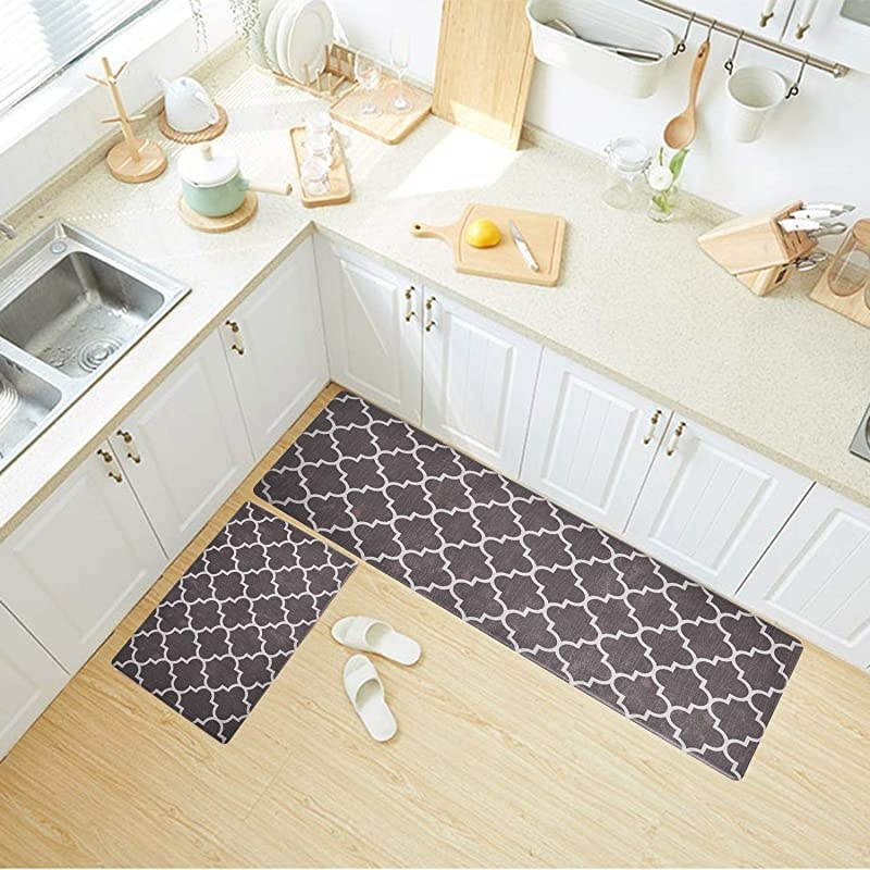 Kitchen Rugs and Mats NonSlip 2 Pieces Kitchen Mats for Floor Waterproof Anti Fatigue Comfort Cushioned Kitchen Floor Mat177quot x 295quot + 177quot x 47quot Coffee