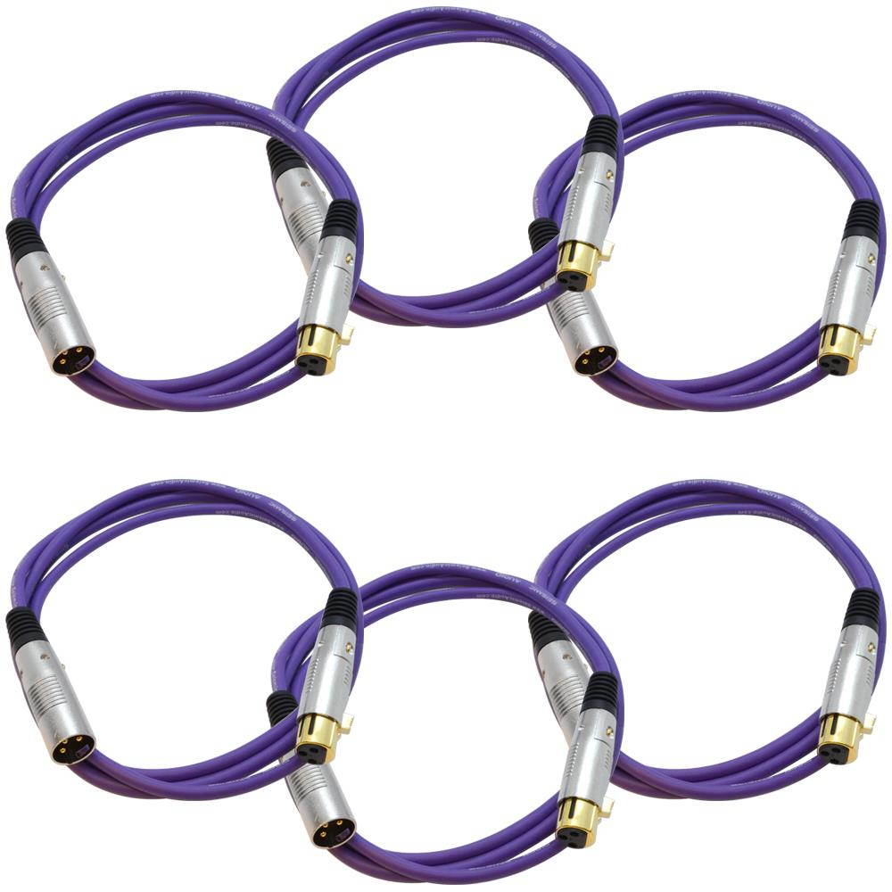 Seismic Audio - SAPGX-6Purple-6Pack - 6 Pack of 6 Foot Gold Plated Purple XLR Mic Microphone Patch Cable Cord Balanced