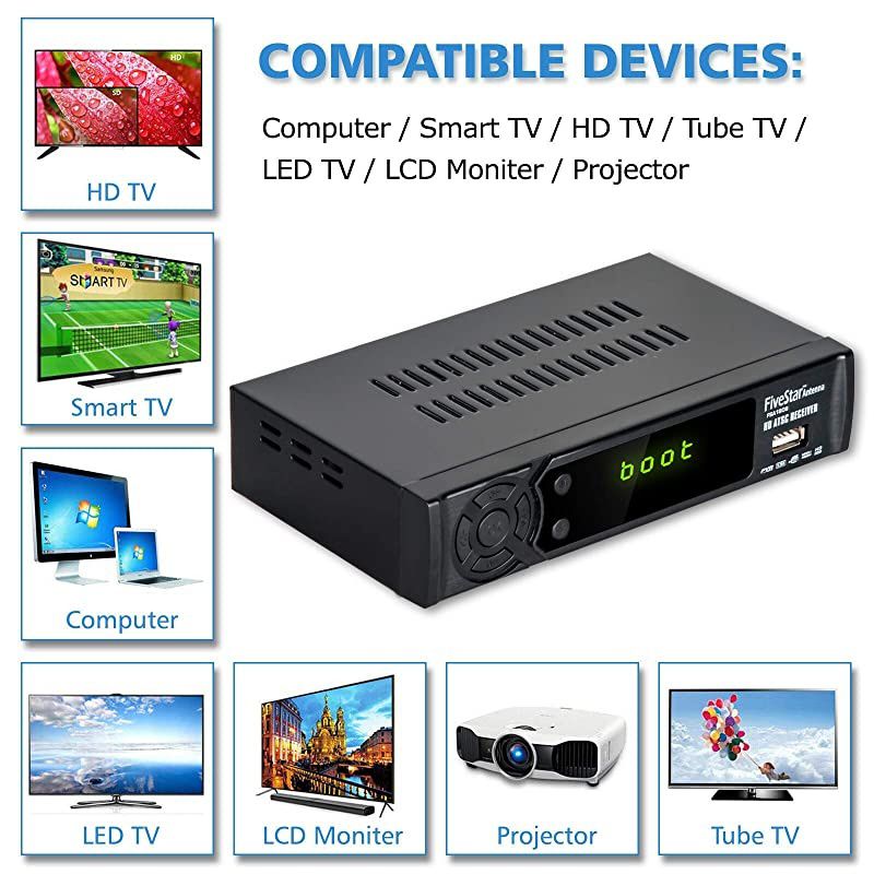 Star ATSC HD Digital TV Converter Box w 1080p HDMI Output 40 Miles Over The AirOTA Flat Antenna amp Amplifier DailyWeekly Scheduled PVR Recorder w TV Control Learning Buttons