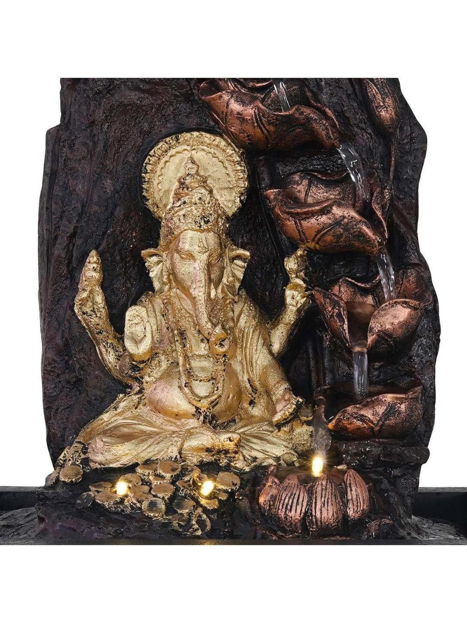 CHRONIKLE Golden & Brown Polyresin Ganesha Idol 5 Artistic Step Waterfall Fountain