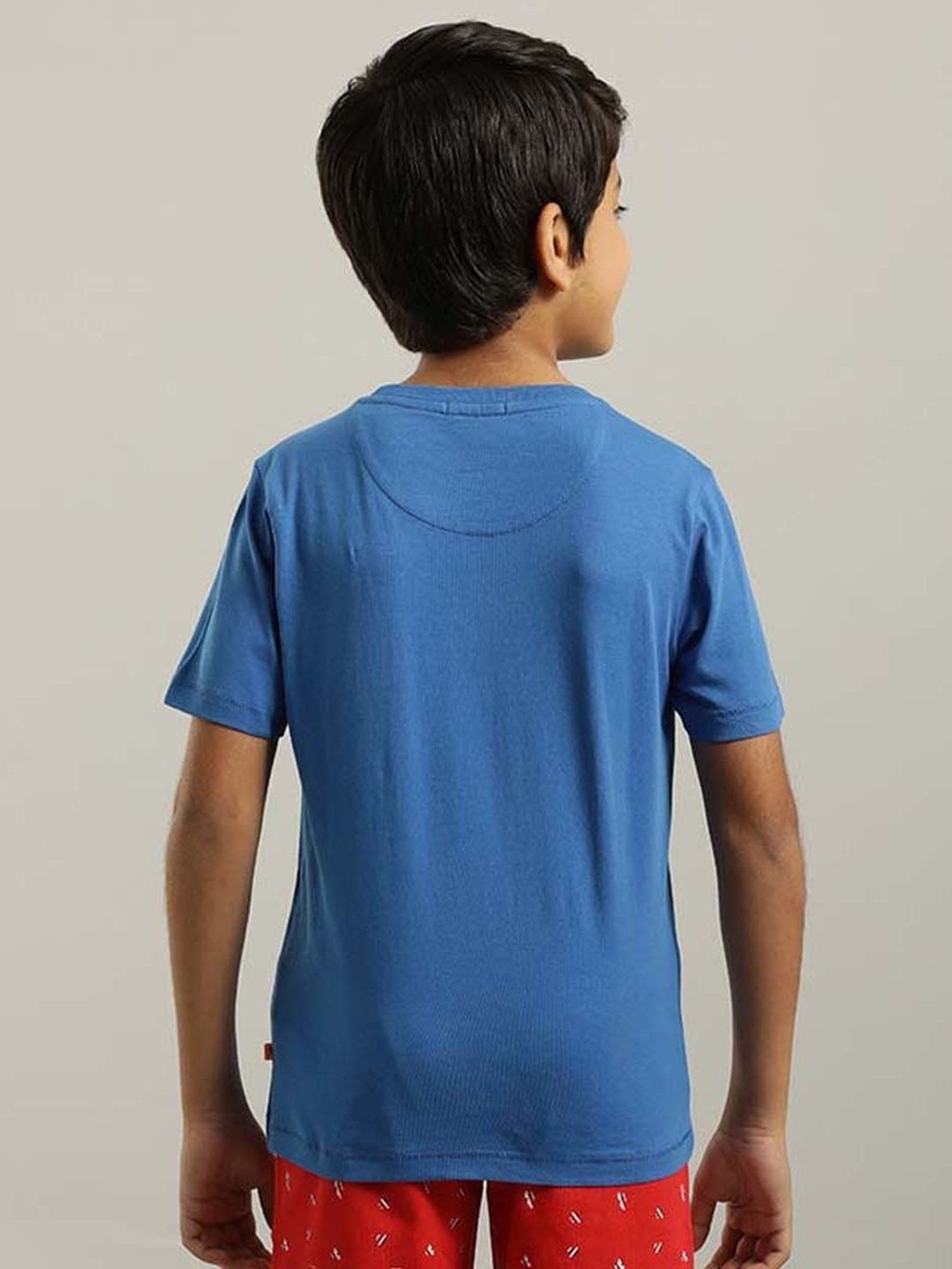 Indian Terrain Boys Blue Cotton Printed T-Shirt
